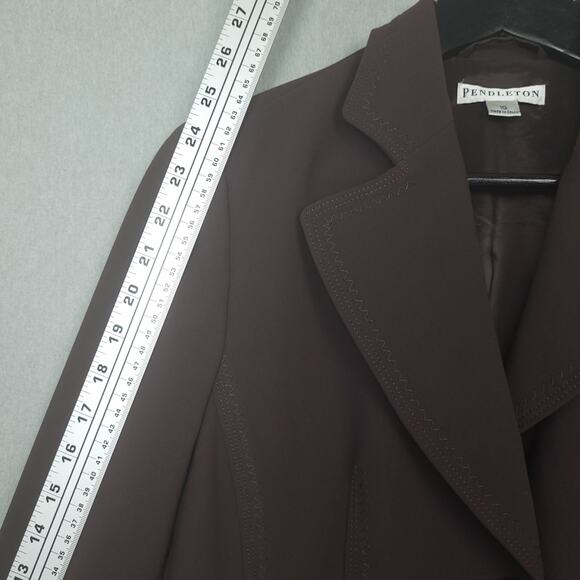 Pendleton Womens Blazer Jacket Sz 10 Three Button Polyester Two Pocket Brown EUC - Picture 8 of 9